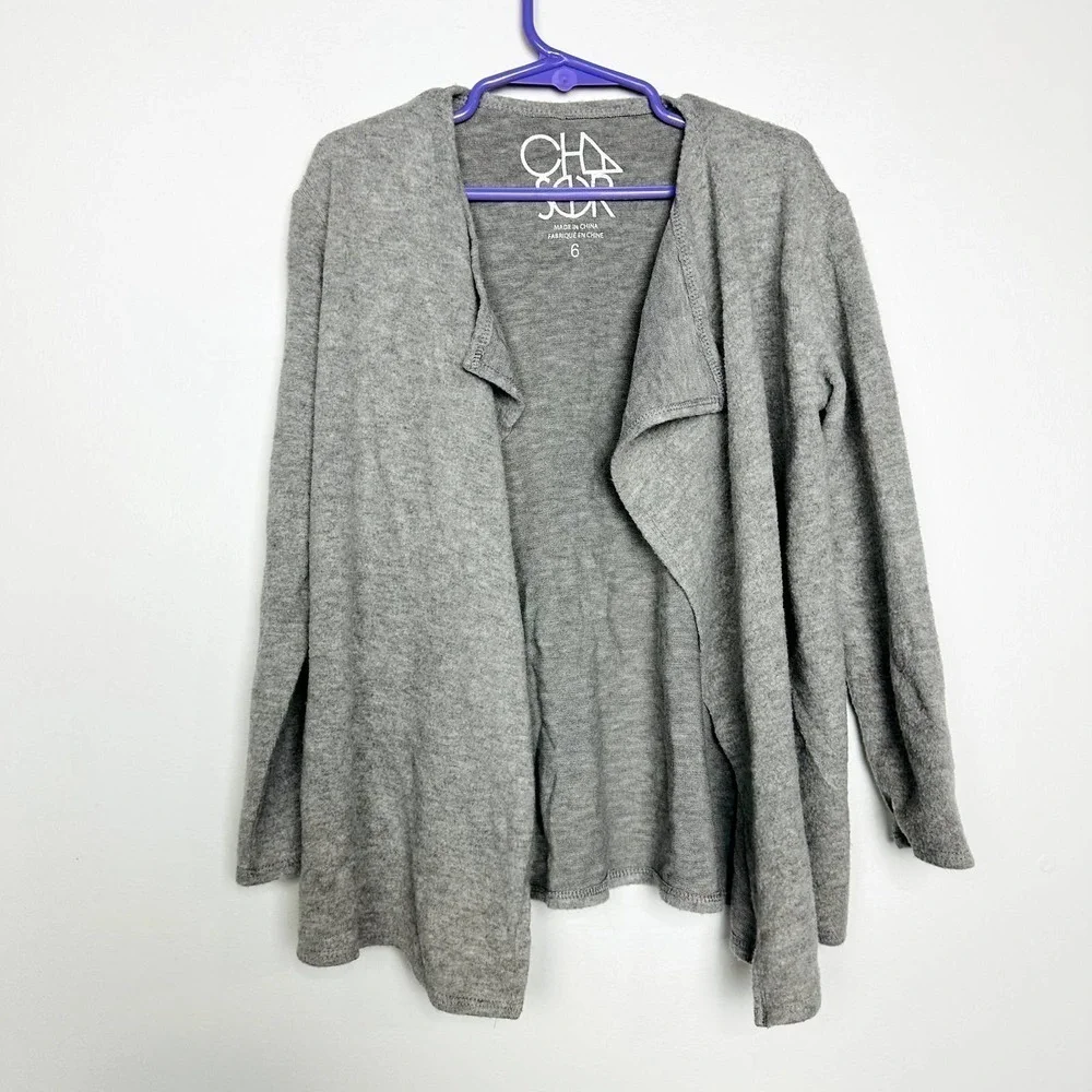 Chaser NWT Kids Girls Drape Knit Classic Open Front Cardigan Sweater Gray Sz 6